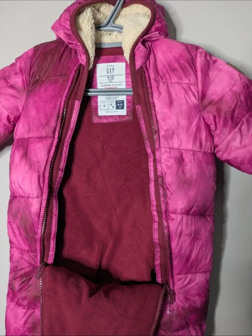NWOT Baby Gap Primaloft Puffer Snowsuit Happy Pink 6-12m Warmest Hooded Zip - Picture 3 of 10